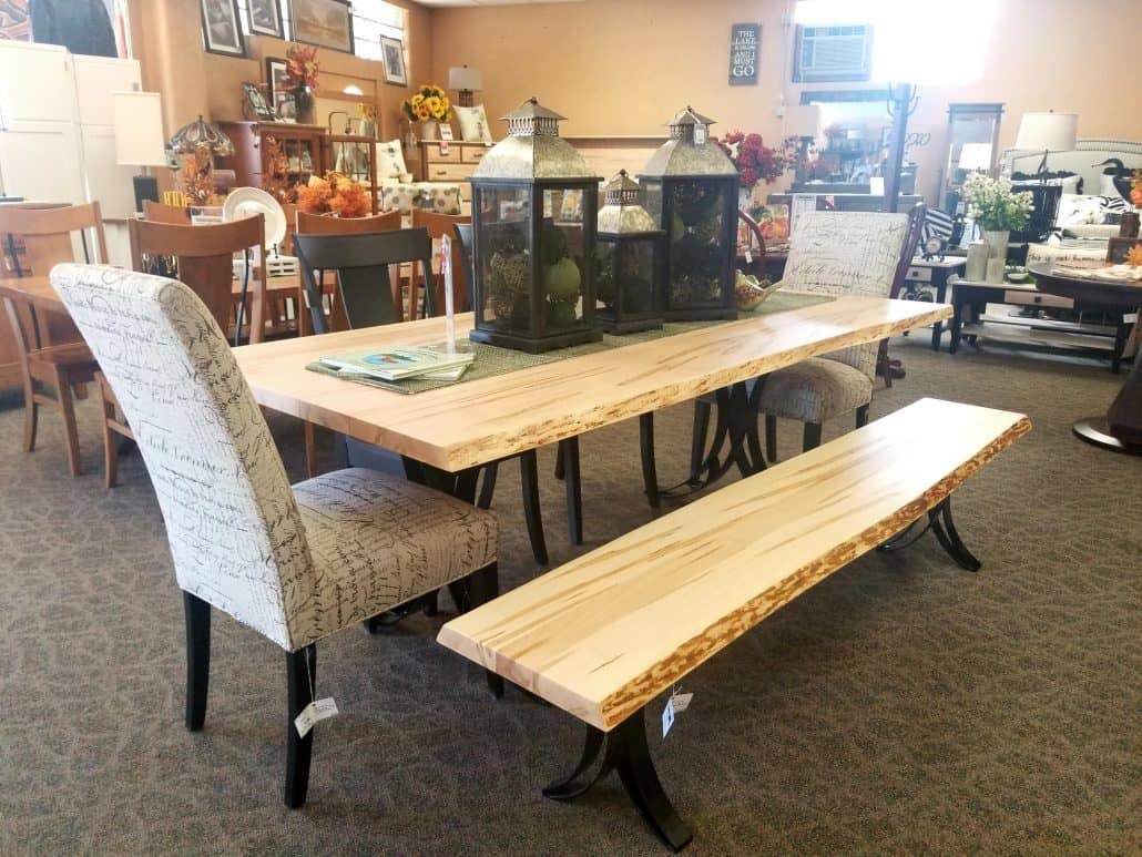 Live Edge Table Dining Set in Wormy Maple with 6 Chairs