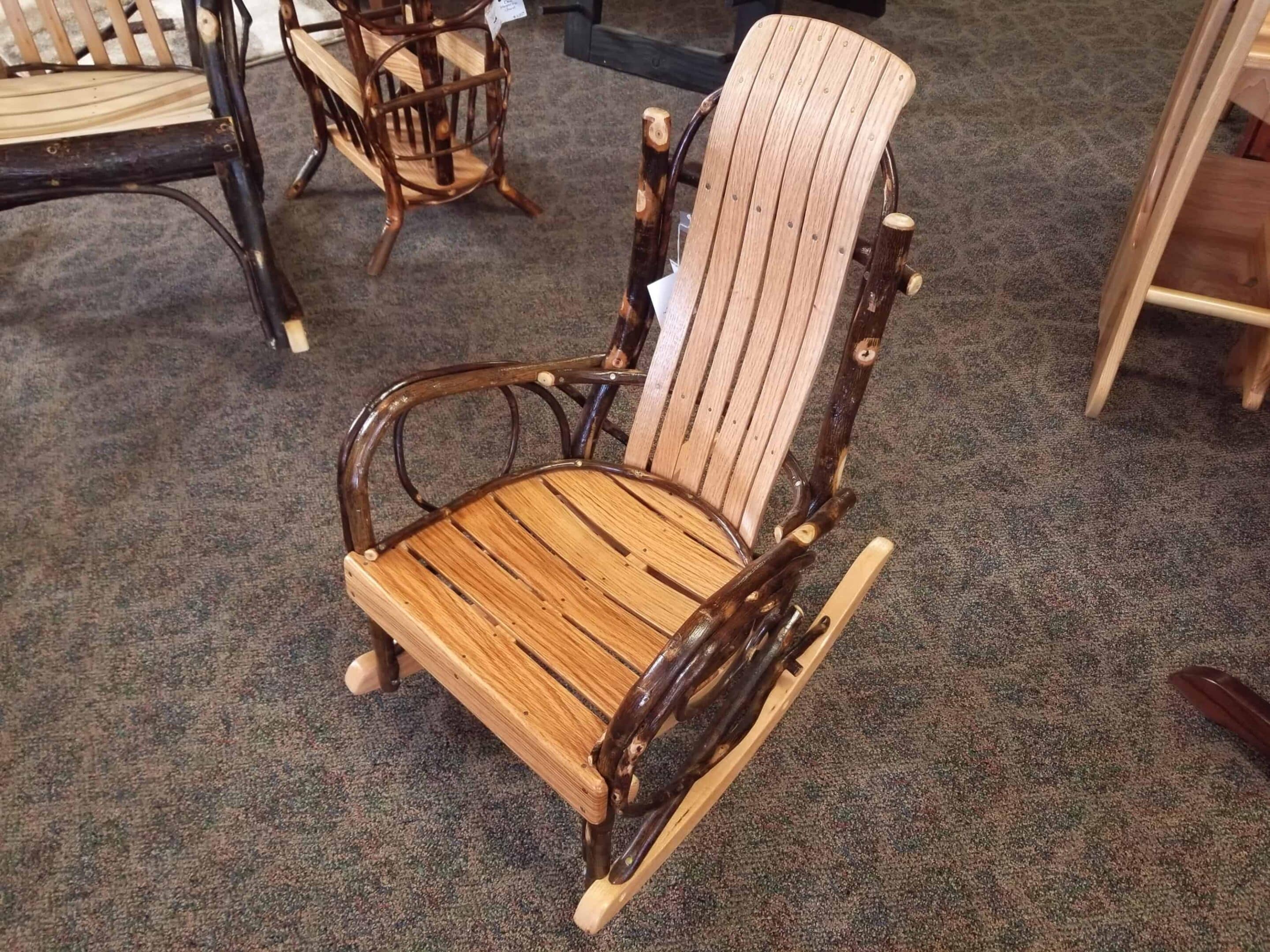 Child's Hickory Rocker, Shown with Oak Slats and a Natural Stain